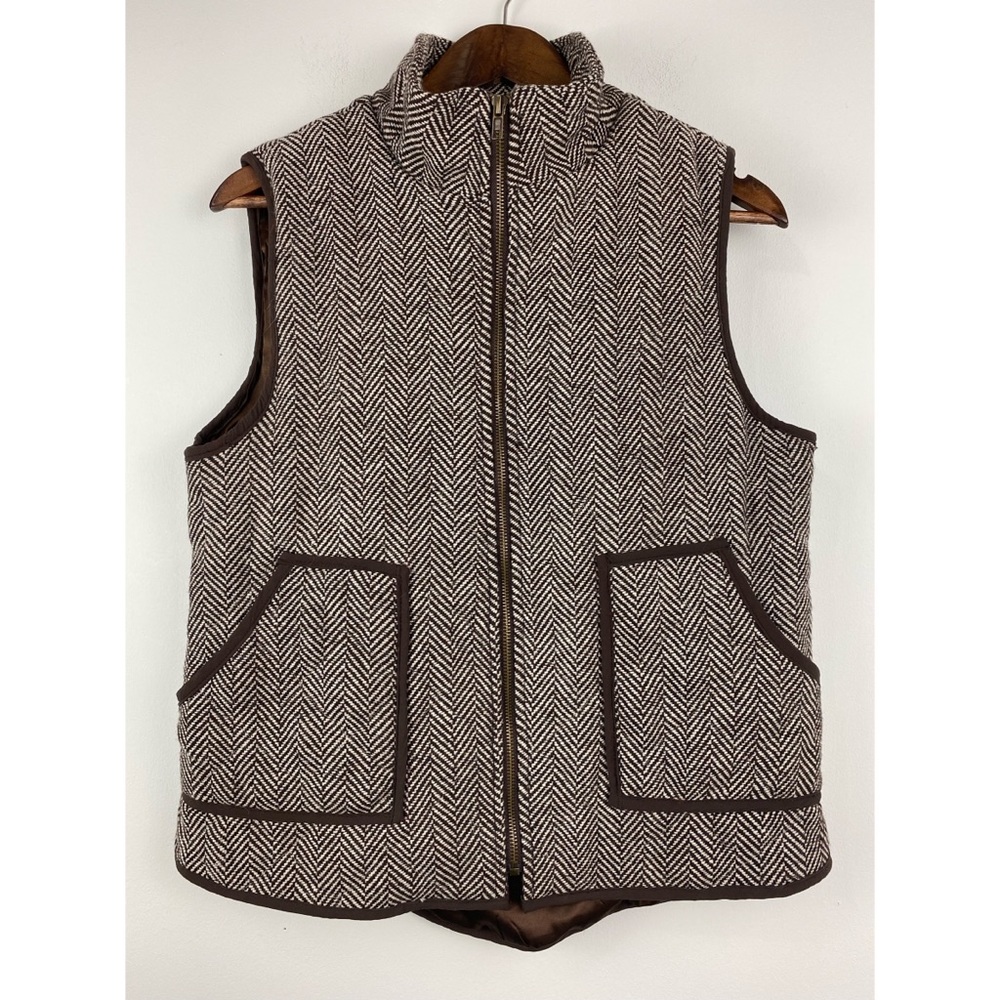 Wishlist size Medium Women’s Brown White Herringbone Quilted Wool Full Zip Vest